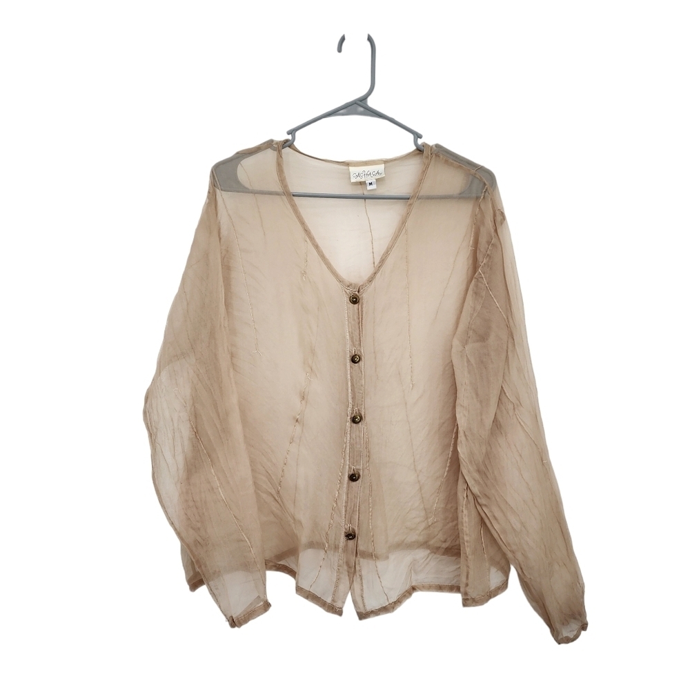 Cachaca Women's V-neck Long Sleeves Sheer Shirt - M